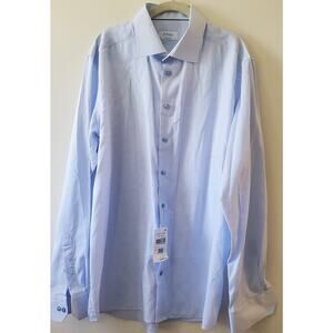 Eton Mens Dress Shirt Size 18 /46 Light Blue Pin Stripe Contemporary Fit NWT